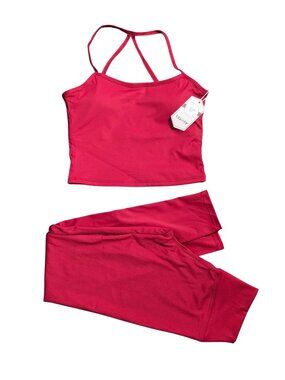 NWT | Dark Berry Red 2-Piece Activewear Set Leggings & Strappy Tank | Small